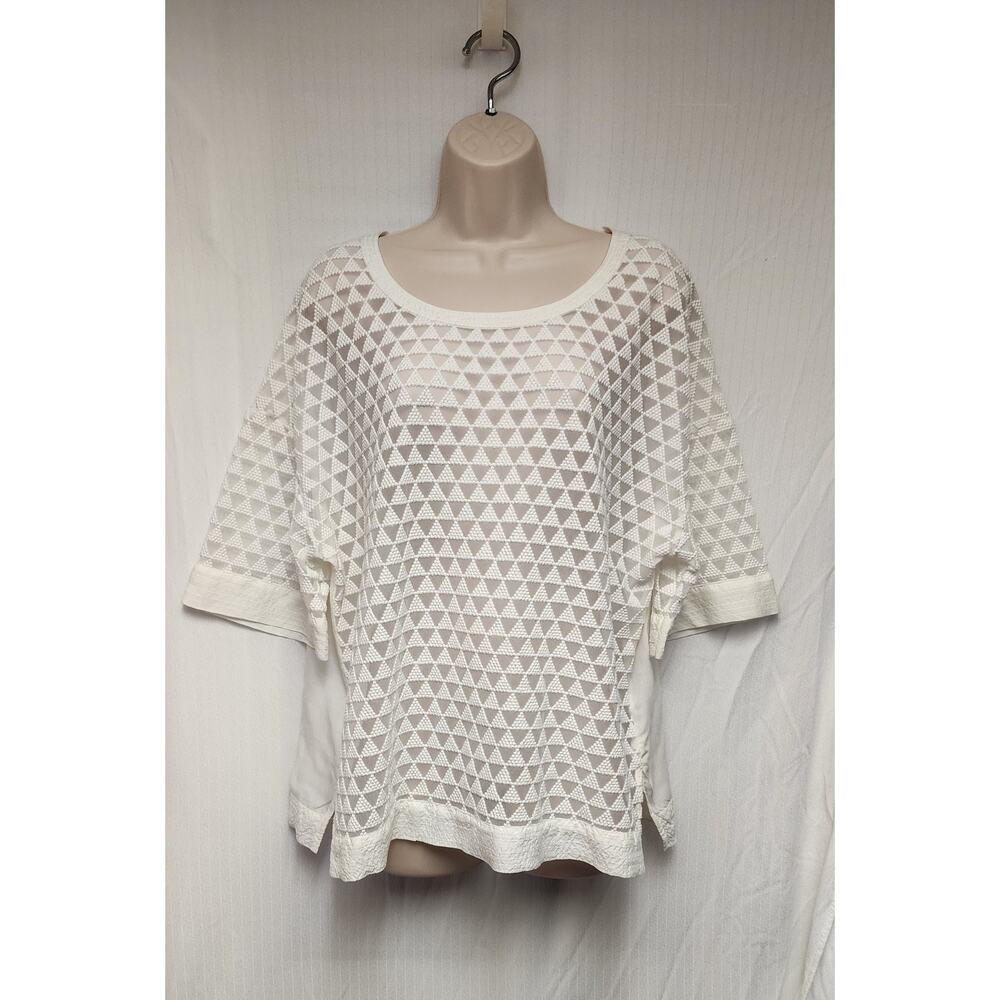 Stylus Round Neck Off White Short Sleeve Blouse Size XL - Picture 2 of 8